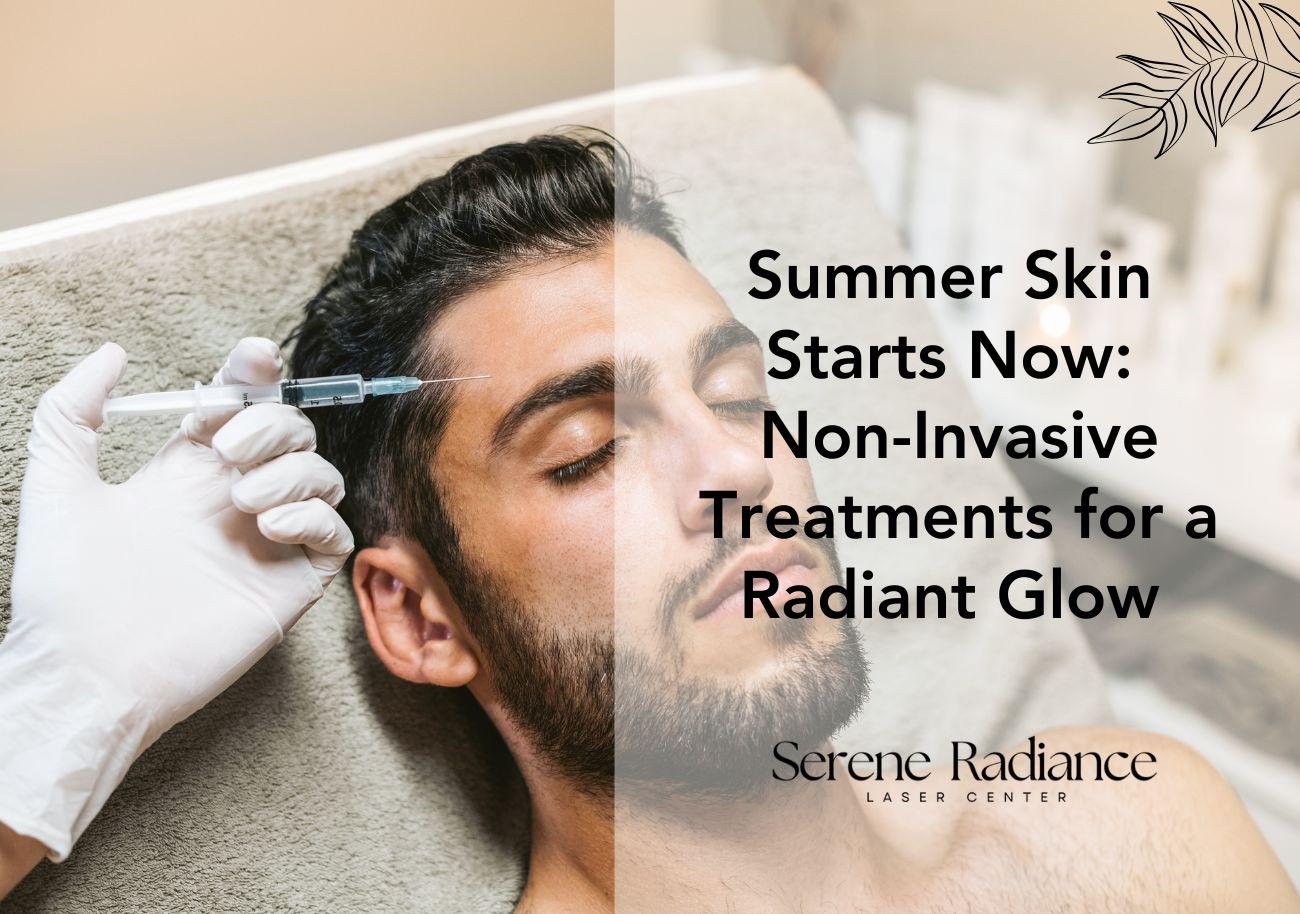 Man receiving non-invasive cosmetic treatment at Serene Radiance Laser Center, promoting summer skincare for a radiant glow.