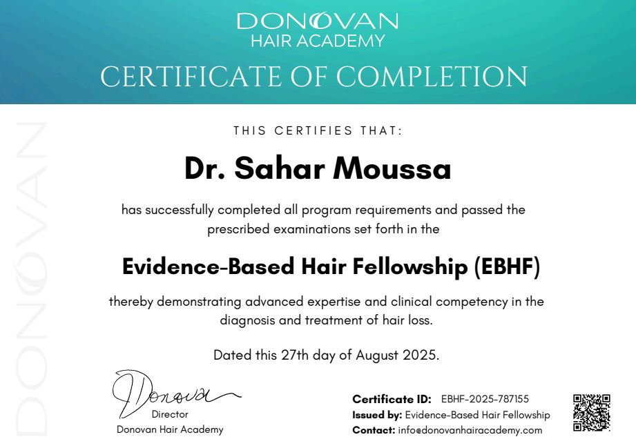 Sahar Hair Transplant Certificate (2025)